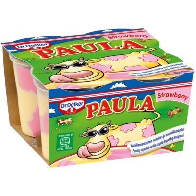 Dr. Oetker Paula vaniljanmakuinen vanukas ja mansikkavanukastäplät 4x125g