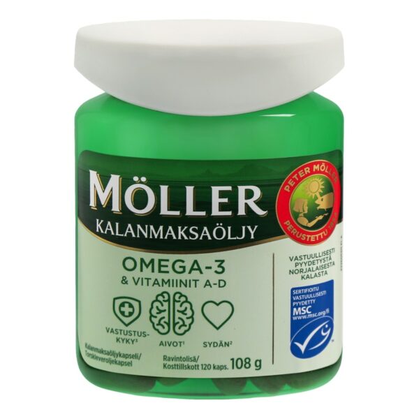 Möller Omega-3 & vitamiinit A-D kalanmaksaöljykapseli ravintolisä 108g 120kaps