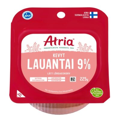 Atria lauantaimakkara kevyt 9% 225g