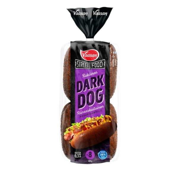 Vaasan dark dog rukiinen hot dog sämpylä 8kpl/400g