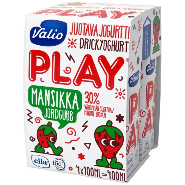 Valio Play juotava jogurtti 4x100 ml mansikka laktoositon