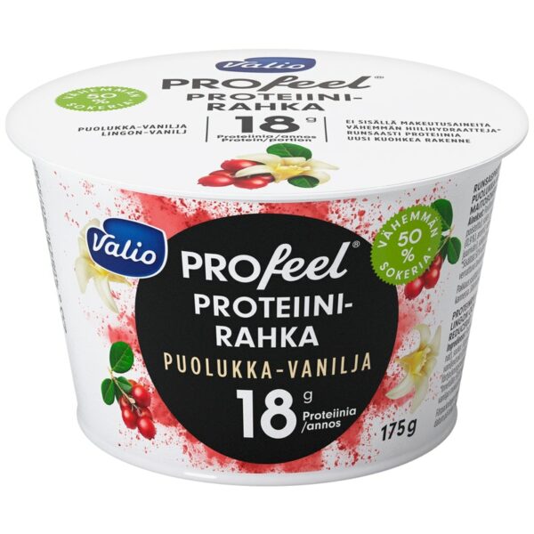 Valio PROfeel proteiinirahka 175 g puolukka-vanilja vähemmän hiilihydraatteja laktoositon