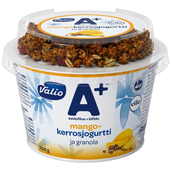 Valio A+ kerrosjogurtti+granola 200g mango laktoositon