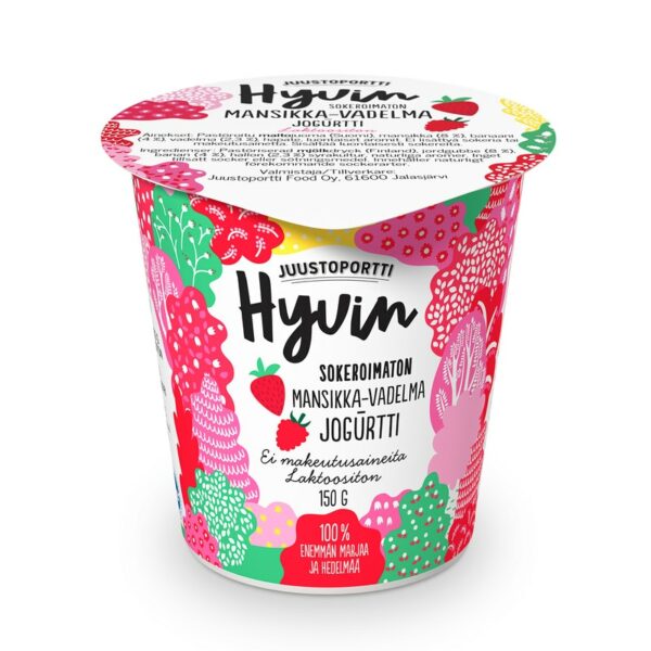 Juustoportti Hyvin sokeroimaton jogurtti 150g mansikka-banaani-vadelma laktoositon