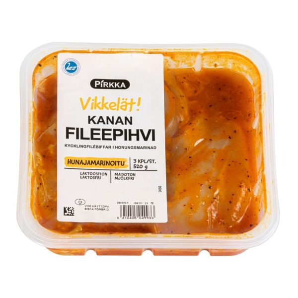 Pirkka Vikkelät kanan fileepihvi hunajamarinoitu 3kpl/520g