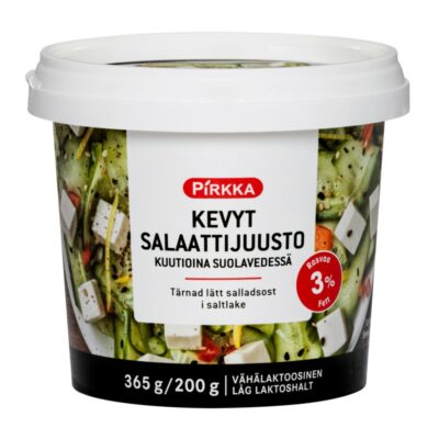 Pirkka kevyt 3% salaattijuusto kuutioina suolavedessä 365g/200g vähälaktoosinen