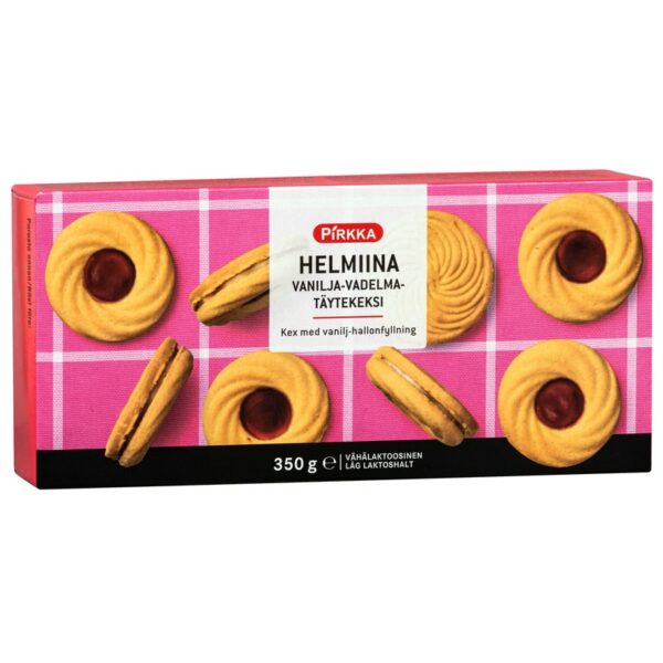 Pirkka Helmiina vanilja-vadelmatäytekeksi 350g