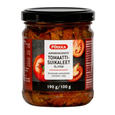 Pirkka aurinkokuivatut tomaattisuikaleet öljyssä 190g/100g