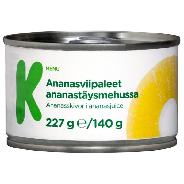 K-Menu ananasviipaleet ananastäysmehussa 227g/140g