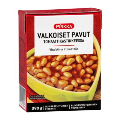 Pirkka valkoiset pavut tomaattikastikkeessa 390g