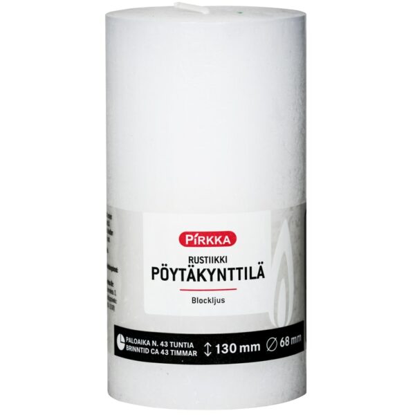 Pirkka rustiikki pöytäkynttilä valkoinen 130x68mm n. 54h