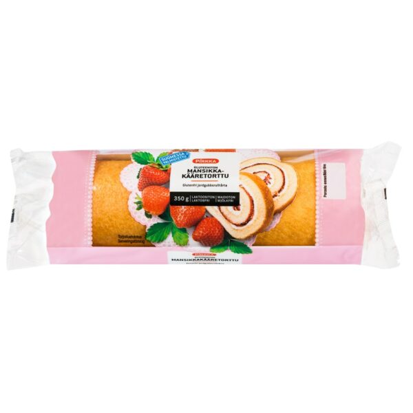 Pirkka gluteeniton mansikkakääretorttu 350g