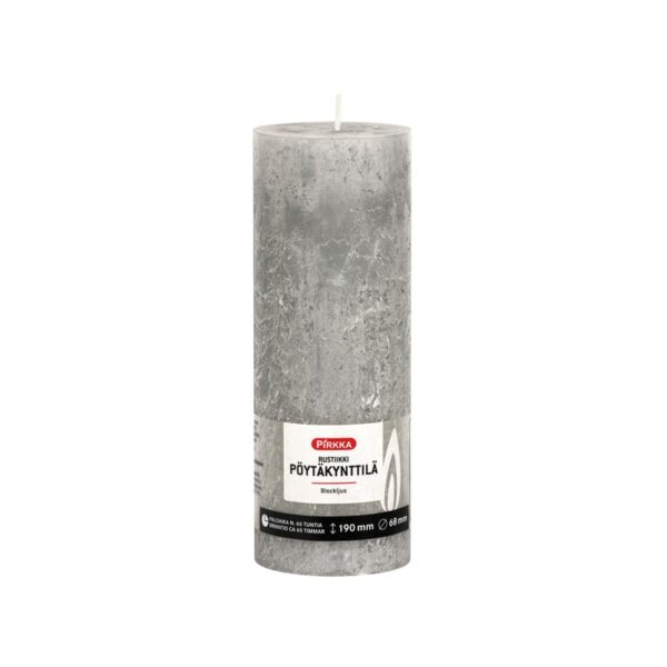 Pirkka rustiikki pöytäkynttilä vaaleanharmaa 190x68mm n. 77h