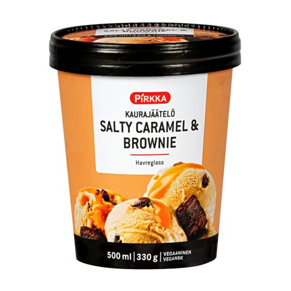 Pirkka kaurajäätelö salty caramel & brownie 0