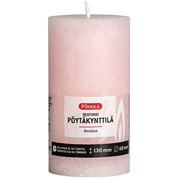 Pirkka rustiikki pöytäkynttilä vaalea pinkki 130x68mm n. 54h