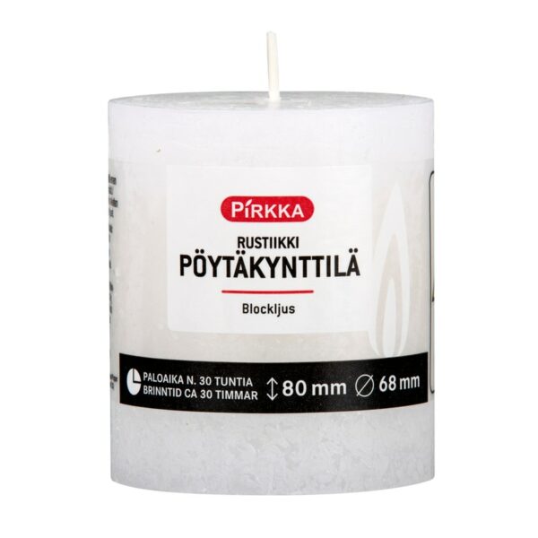 Pirkka rustiikki pöytäkynttilä valkoinen 80x68mm n.30h