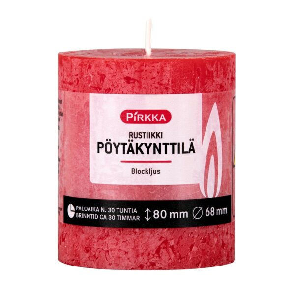 Pirkka rustiikki pöytäkynttilä punainen 80x68mm n.30h
