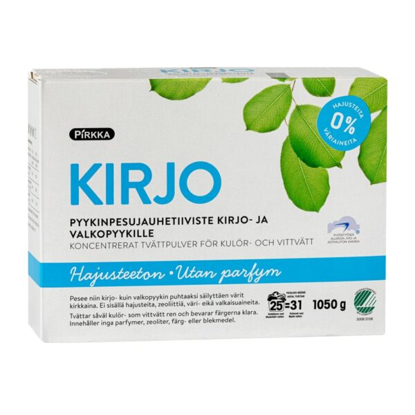 Pirkka kirjo pyykinpesujauhetiiviste kirjo- ja valkopyykille 1050g hajusteeton