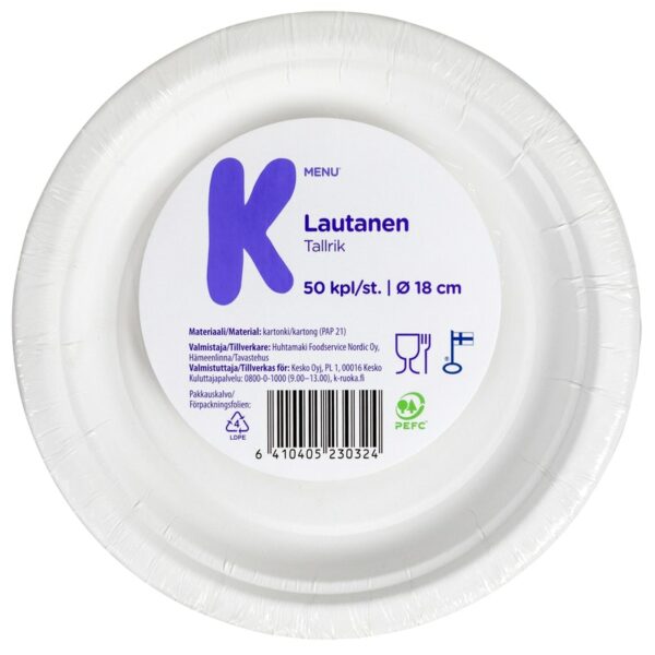 K-Menu lautanen valkoinen 18cm 50kpl