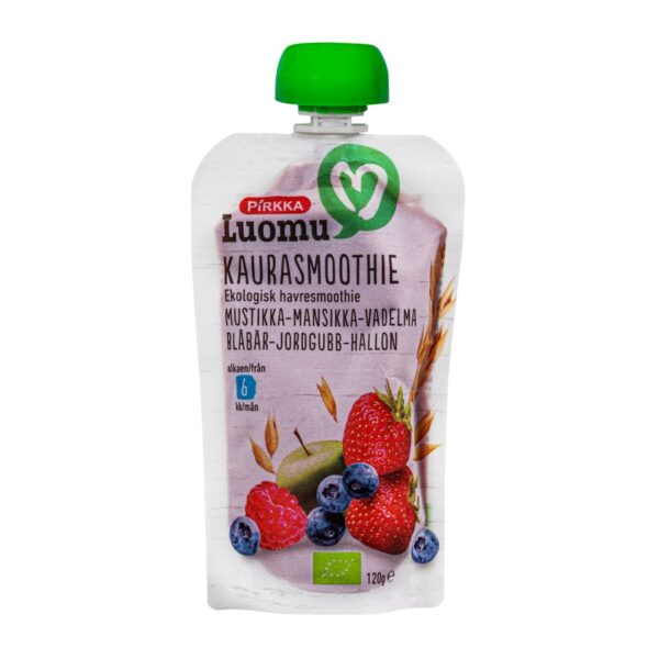 Pirkka Luomu kaurasmoothie mustikka-mansikka-vadelma 120g alkaen 6kk