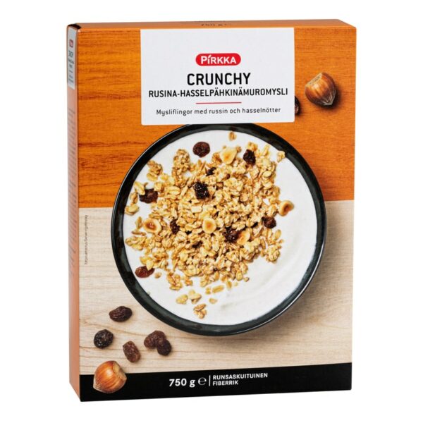 Pirkka Crunchy Rusina-hasselpähkinämuromysli 750g