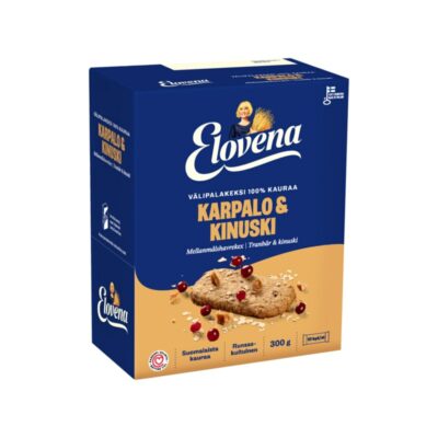 Elovena 100% kauraa välipalakeksi 10x30g karpalo kinuski