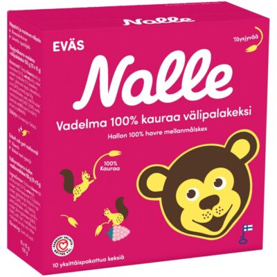 Nalle välipalakeksi 10x15g vadelma 100% kauraa