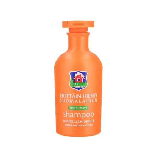 Erittäin Hieno Suomalainen tuuheuttava shampoo hennoille hiuksille Appelsiininkukka & Vehnä 300ml