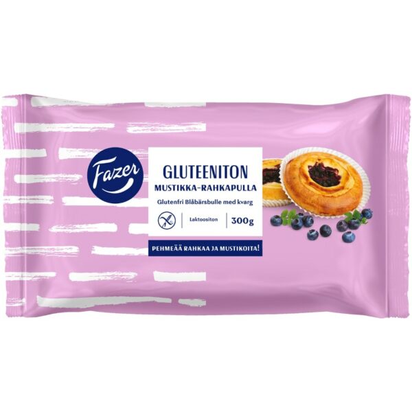 Fazer Gluteeniton mustikka-rahkapulla 4kpl/300g kypsä pakaste