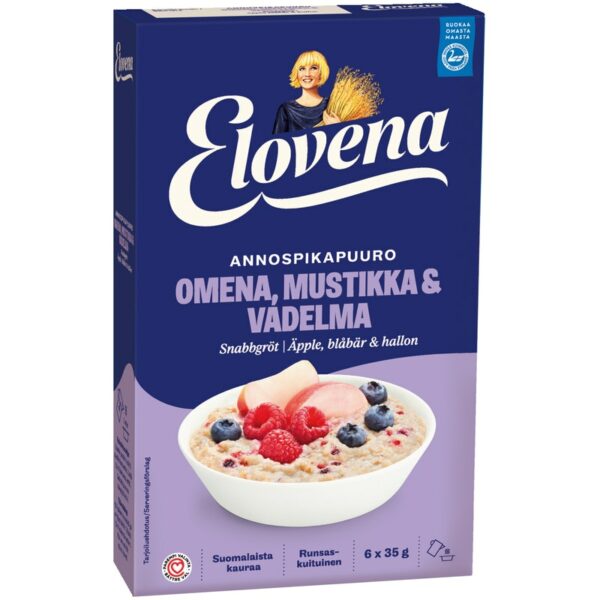 Elovena 6x35g annospikapuuro omena-mustikka-vadelma