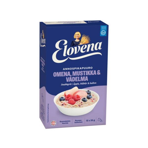 Elovena 12x35g annospikapuuro omena-mustikka-vadelma