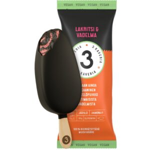 3 Kaverin Vegaaninen jäätelöpuikko, Lakritsi & Vadelma 80g