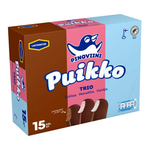 Pingviini Puikko laktoositon kermajäätelöpuikkolajitelma monipakkaus Trio 15x32g