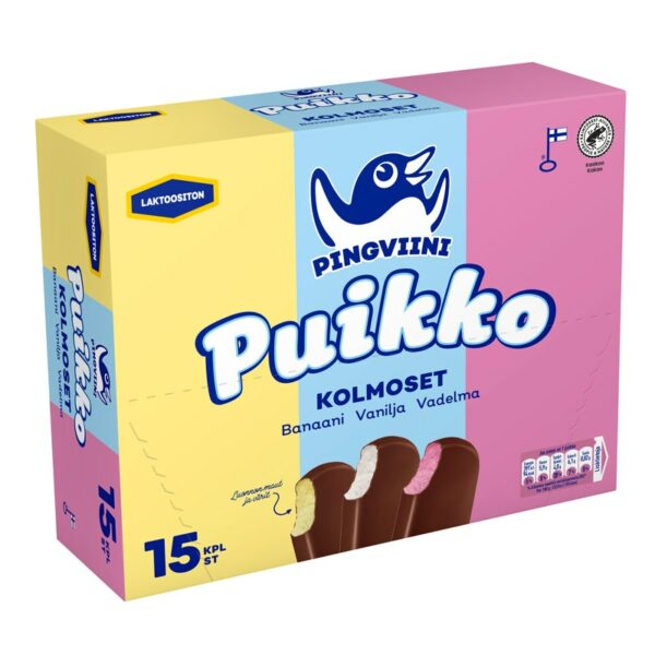 Pingviini Puikko laktoositon kermajäätelöpuikkolajitelma monipakkaus Kolmoset 15x32g