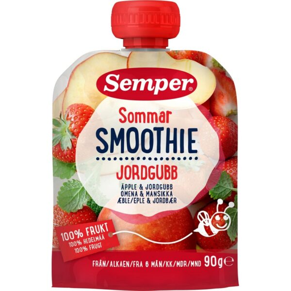 Semper Smoothie Sommar Omenaa ja mansikkaa 90g alkaen 6 kk lasten hedelmäsose