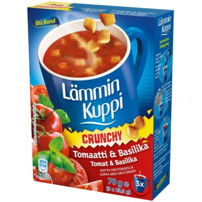 Blå Band Lämmin Kuppi Crunchy tomaatti-basilikakeitto krutongeilla 3x23