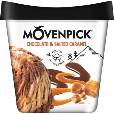 Mövenpick kermajäätelö kotipakkaus Chocolate & Salted Caramel 278g/500ml