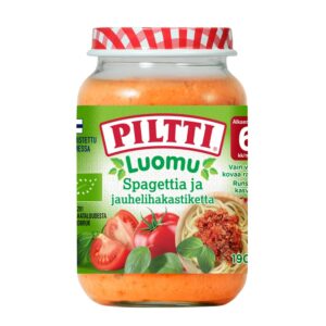 Piltti Luomu Spagettia ja jauhelihakastiketta 190g alkaen 6kk