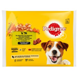 Pedigree 4x100g Adult kastikelajitelma härkä & lammas, kalkkuna