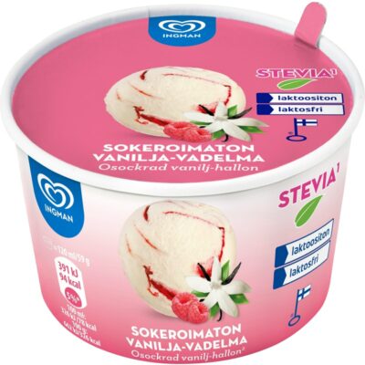 Ingman jäätelö 59g sokeroimaton vanilja-vadelmapikari laktoositon