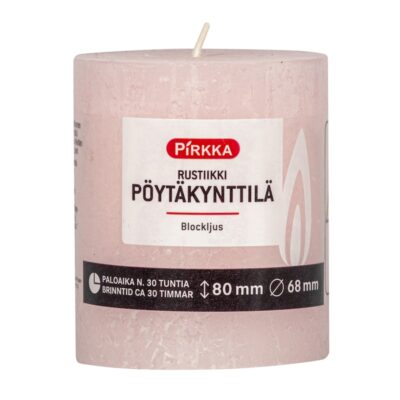 Pirkka rustiikkikynttilä vaaleanpunainen 80x68mm n.30h