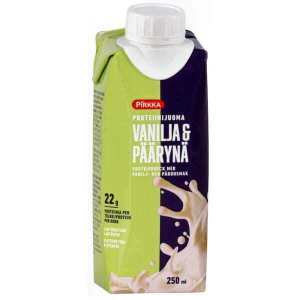 Pirkka proteiinijuoma 250ml vanilja & päärynä laktoositon
